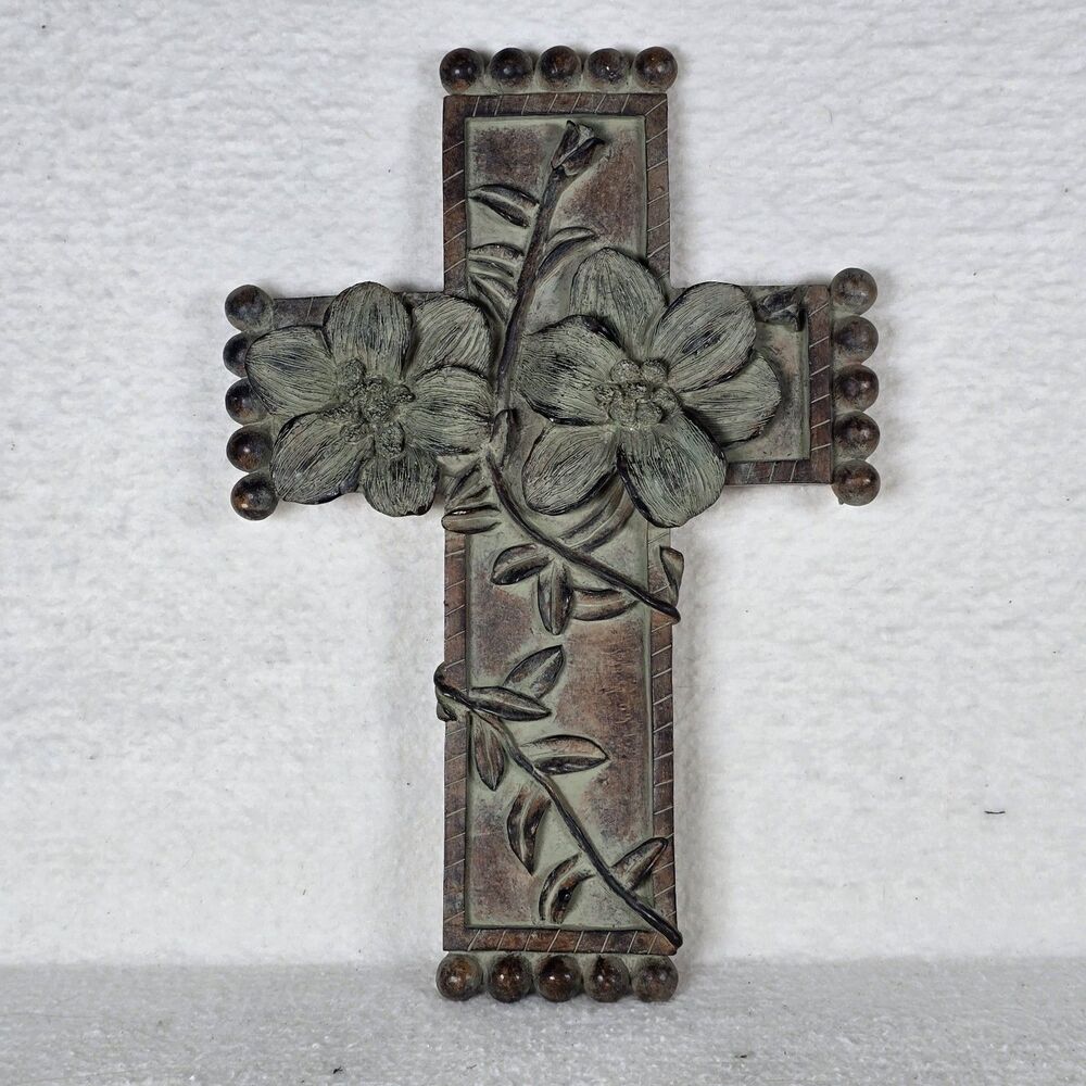 Heavy Cross Christian Religious Wall Art Decorative Ceramic Floral
